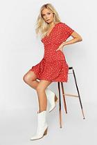 Boohoo Spot Button Front Tiered Smock Dress