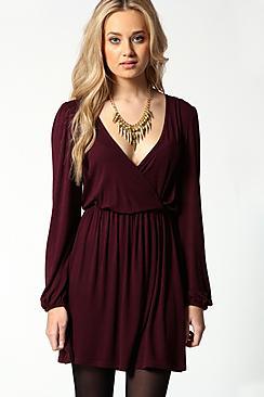 Boohoo Adriana Jersey Long Sleeve Wrap Dress