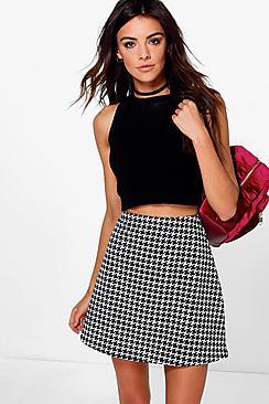 Boohoo Marin Monochrome Dogtooth A Line Mini Skirt