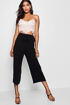 Boohoo Libby Tie Waist Woven Crepe Culottes