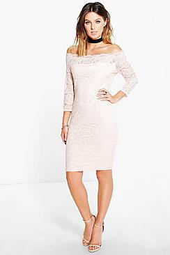Boohoo Kelly Lace Bardot Midi Dress