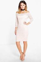 Boohoo Kelly Lace Bardot Midi Dress