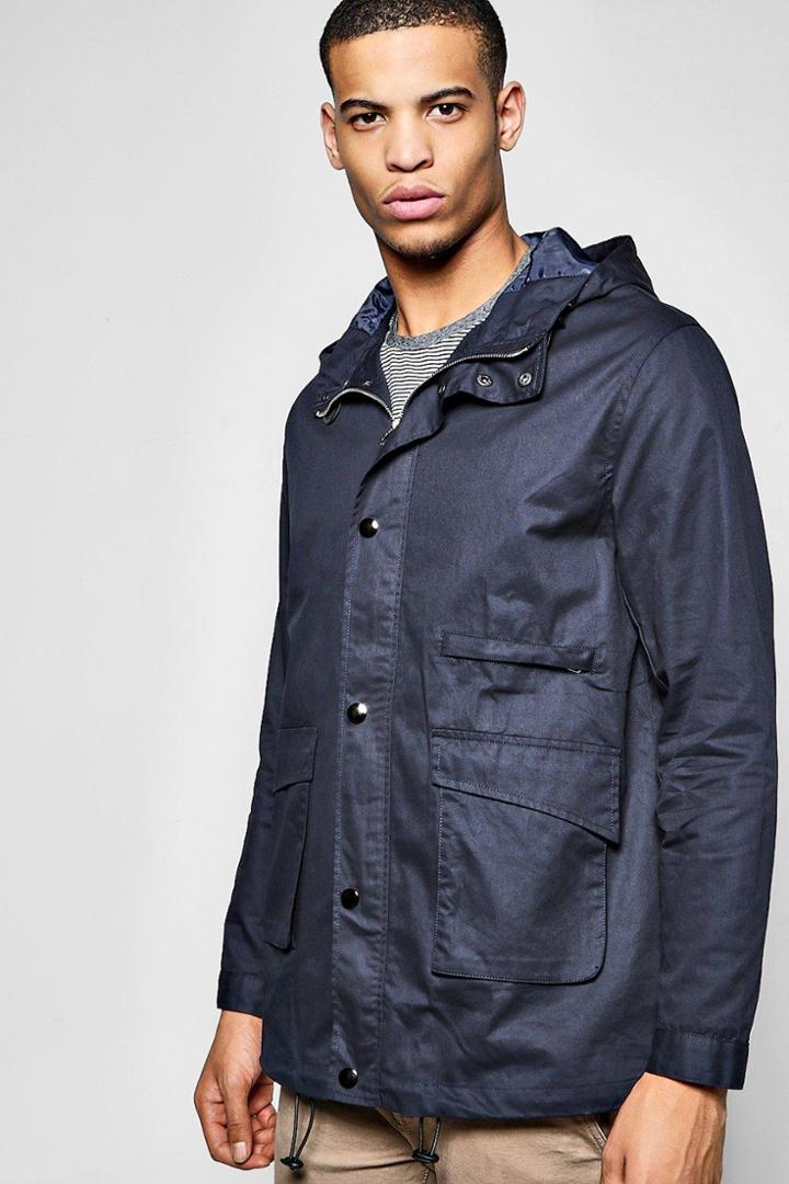 Boohoo Hooded Fishtail Cotton Parka Navy