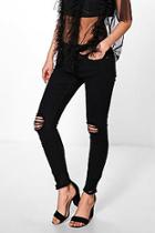 Boohoo Petite Jody Frayed Hem Stretch Distressed Jean