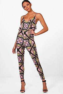 Boohoo Matilda Tie Side Chain Print Wide Leg Jumpsuit