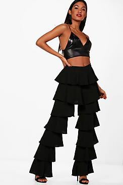 Boohoo Ruffle Layered Woven Trousers