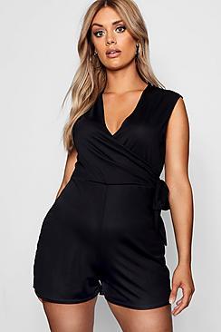 Boohoo Plus Keira Wrap Tie Playsuit