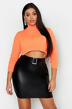Boohoo Plus Leather Look Belted Mini Skirt