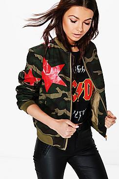 Boohoo Savannah Star Camo Print Bomber Jacket