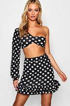 Boohoo Asymmetric Volume Sleeve Polka Dot Skirt Co-ord