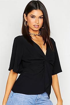 Boohoo Woven Twist Front Blouse