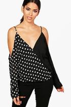 Boohoo Lucy Mix Print Cold Shoulder Top