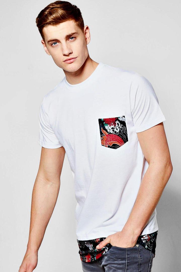 Boohoo Longline Tropical Print T Shirt White