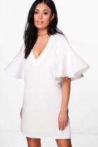 Boohoo Heidi Scuba Frill Sleeve Shift Dress Ivory