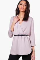 Boohoo Michelle Wrap Over Premium Shirt Violet