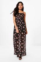 Boohoo Lilly Floral Sleeved Woven Maxi Dress Black