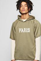 Boohoo Short Sleeve Boxy Hoodie With Paris Prints Khaki