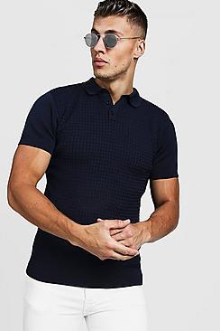 Boohoo Muscle Fit Cable Knit Polo