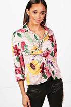 Boohoo Libby Floral Stripe Knot Front Shirt