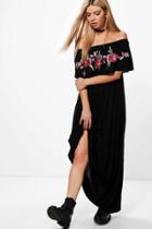 Boohoo Alessa Off Shoulder Embroidered Maxi Dress Black