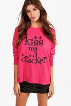 Boohoo Crew Neck Glitter Kiss My Cracker Christmas Jumper