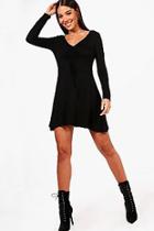Boohoo Carlie Rouched Front Long Sleeve Tea Dress