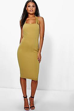 Boohoo Daisy Halterneck Midi Bodycon Dress