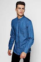 Boohoo Blue Denim Long Sleeve Shirt