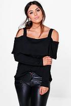 Boohoo Plus Camilla Cold Shoulder Long Sleeve Frill Top