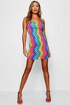 Boohoo Ellie Rainbow Polka Dot Square Neck Bodycon Dress