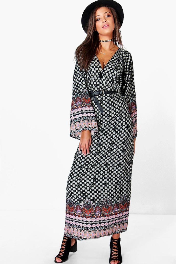 Boohoo Tall Anna Woven Wide Sleeve Maxi Dress Multi