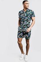 Boohoo Floral Print Revere Collar Short Jumpsuit