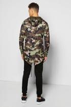 Boohoo Longline Fishtail Camo Hoodie Khaki