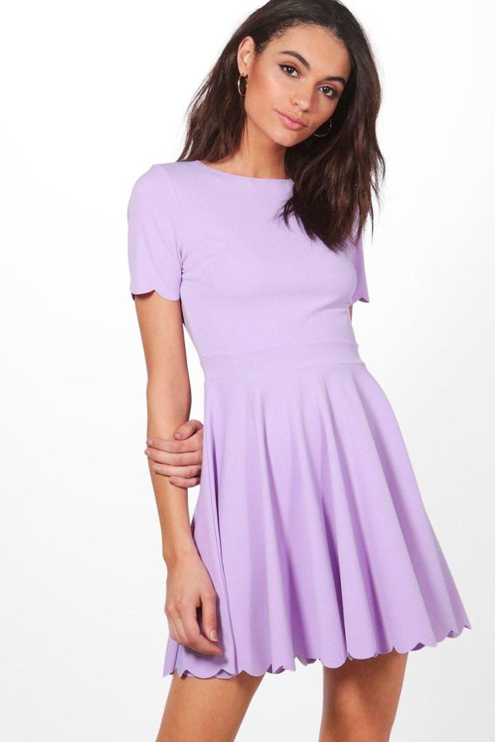 Boohoo Alice Scallop Detail Skater Dress Lavender