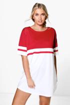 Boohoo Plus Cia Colour Block Curved Hem Shift Dress Wine