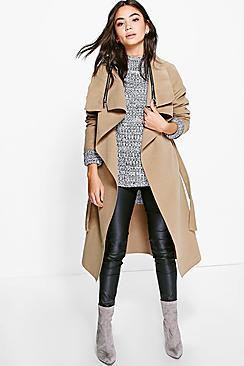 Boohoo Emma Zip Detail Waterfall Coat