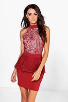 Boohoo Boutique Jess High Neck Peplum Bodycon Dress