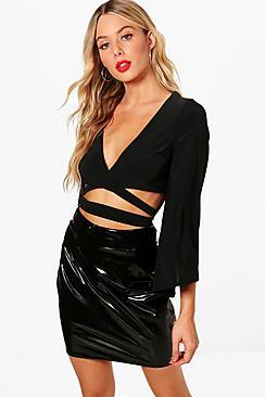 Boohoo Kimono Sleeve Tie Sleeve Front Crop