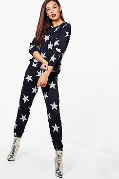 Boohoo Alice Star Print Sweat & Jogger Set