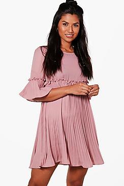 Boohoo Lucie Ruffle Pleat Woven Dress