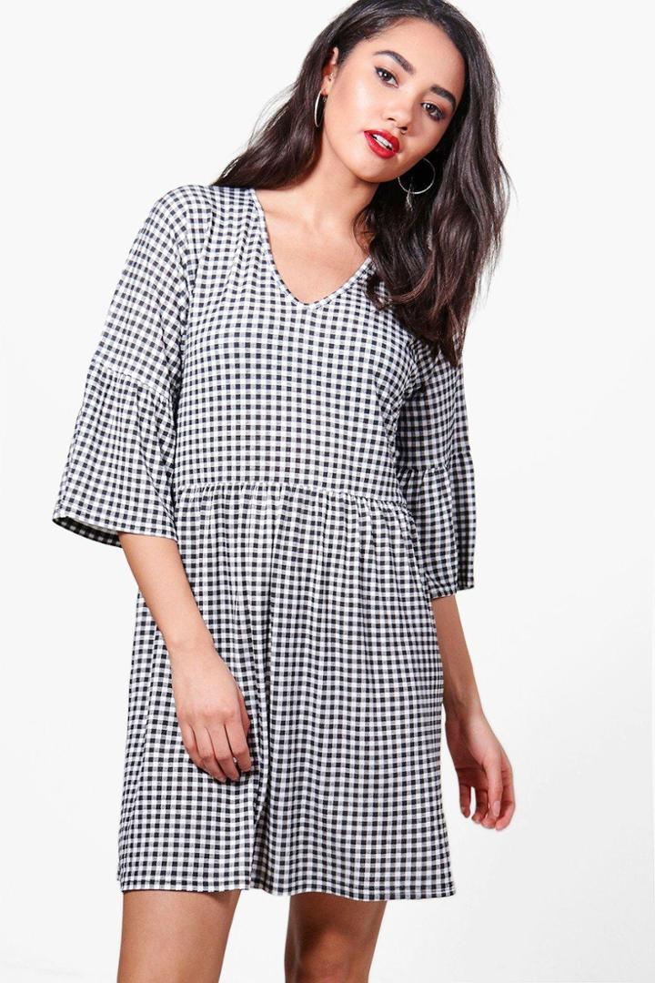 Boohoo Petite Naimh Gingham Smock Dress Multi