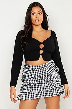 Boohoo Plus Cross Over Detail Peasant Crop Top