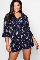 Boohoo Plus Charlotte Floral Ruffle Playsuit