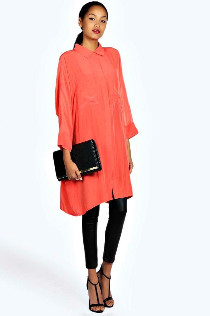 Boohoo Vanessa 3/4 Oversized Shirt Coral