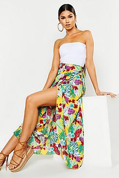 Boohoo Palm Print Wrapped Maxi Skirt