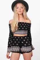 Boohoo Maria Shirred Wide Sleeve Top & Short Co-ord
