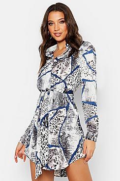 Boohoo Tall Mixed Animal Print Shirt Dress
