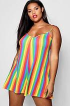 Boohoo Plus Amelia Rainbow Stripe Playsuit