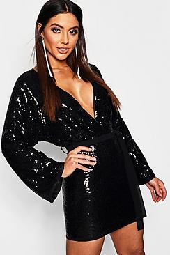 Boohoo Sequin Kimono Bodycon Dress