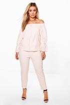 Boohoo Plus Amy Off The Shoulder Top + Trouser Co-ord Nude